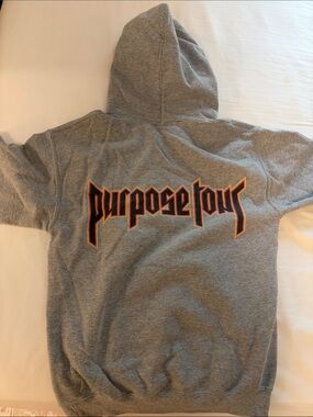 Justin Bieber Purpose Tour Gray Hoodie with Black and Orange Logo
